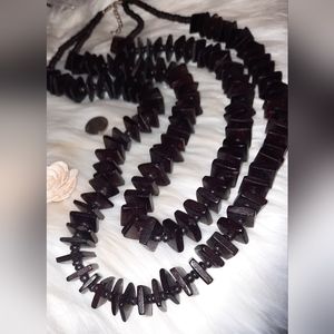Vtg wood double strand layered bead necklace